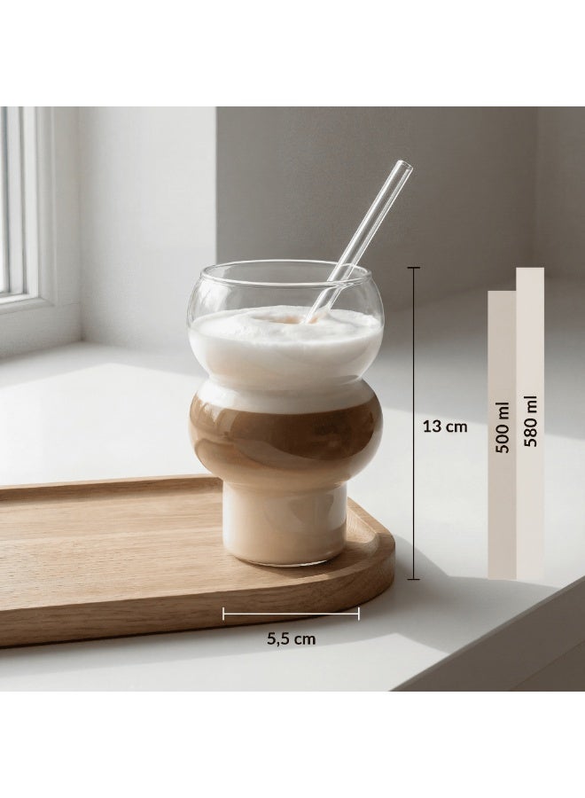 تصميم زينس زنس ديزاين (طقم 2) أكواب بدر بتصميم فقاعات – سعة 500 مل (17 أونصة) زجاج شفاف منحني للقهوة المثلجة والكوكتيل والماء والعصير – آمنة للغسالة - Image 2